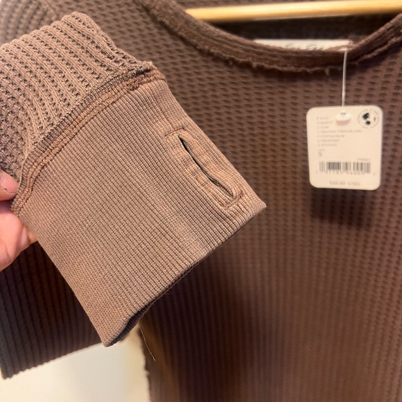 NWT Free People Chocolate Waffle Knit Long Sleeve Tee - Picture 4 of 9